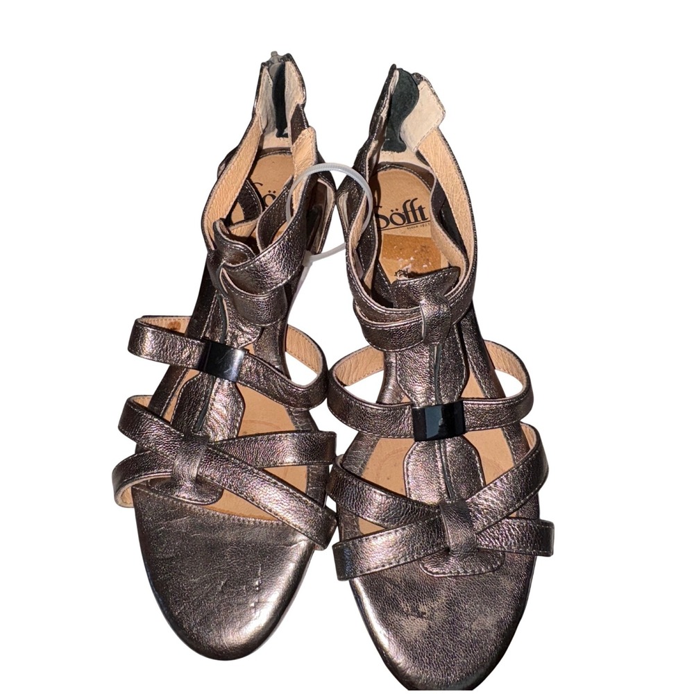 Sofft Metallic Leather Strappy Wedge Sandals‎ Size 7.5
